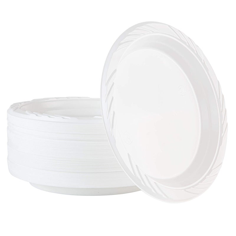 PLASTICPRO 100 Count Disposable 7 Inch White Plastic Plates - Image 1